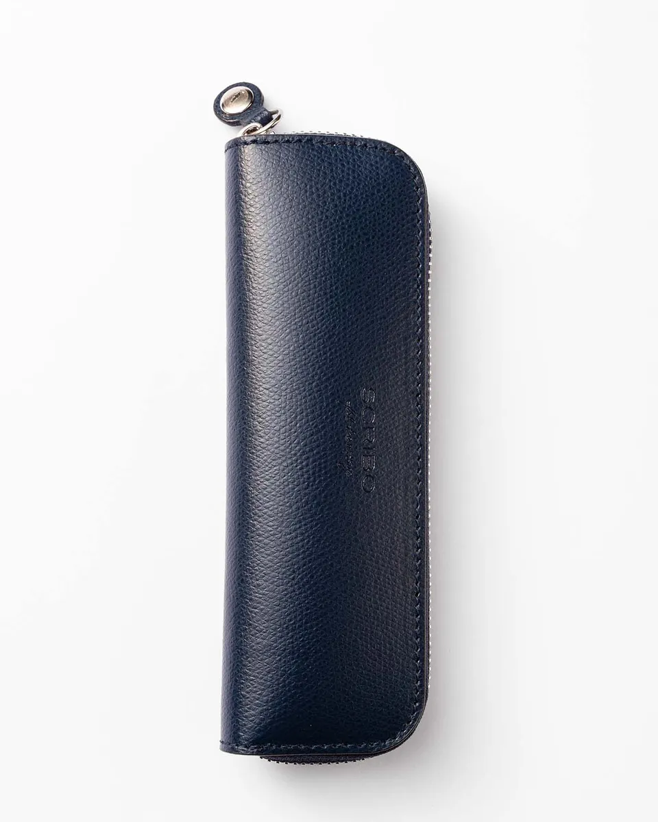 scribo-astoz-blu-notte-astuccio-porta-penne-in-pelle-a-2-posti-con-zip image 1