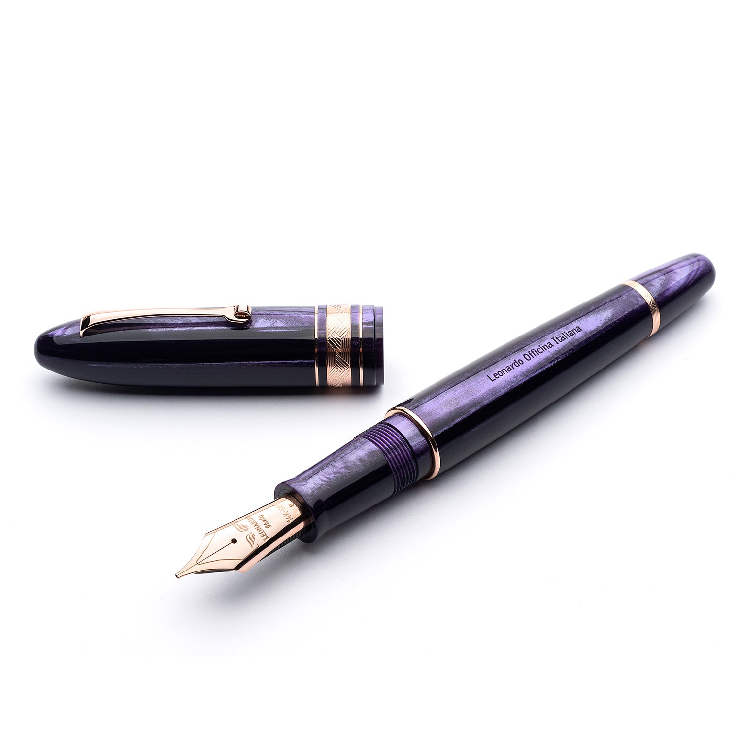 leonardo-officina-italiana-momento-zero-viola-celluloide-oro-rosa-penna-stilogra image 1