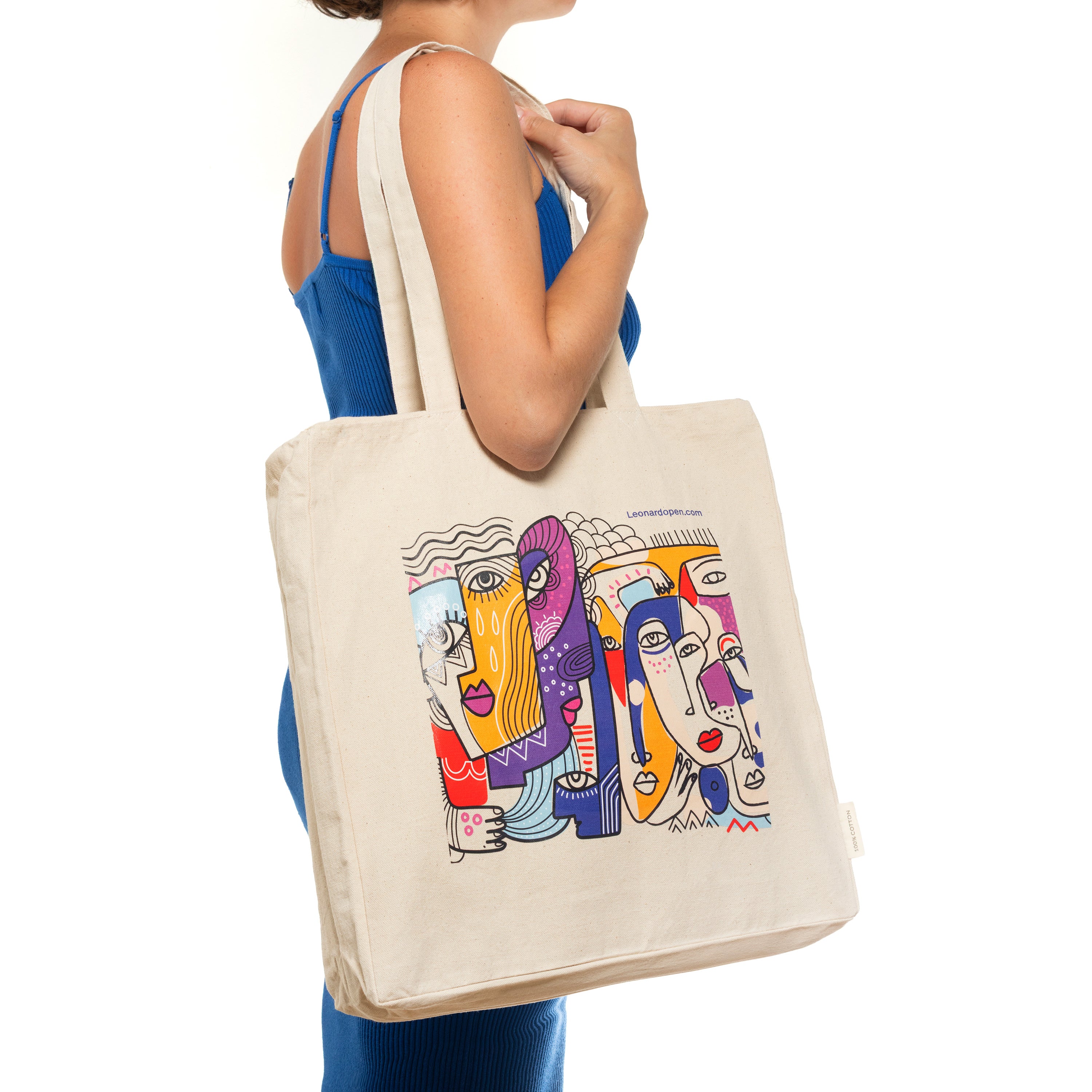 leonardo-officina-italiana-borsa-tote-in-cotone-100-illustrazione-cubista image 1
